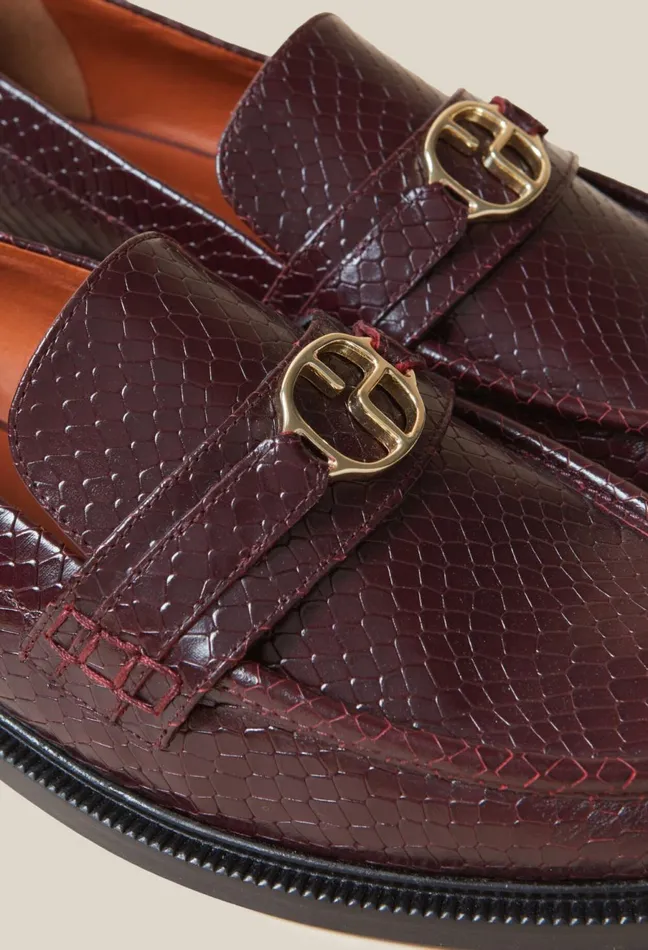 Claudie Pierlot Snake Effect Cp Buckle Loafers Burgundy Women Loafers Claudie Pierlot Snake Effect Cp Buckle Loafers Burgundy Women Loafers