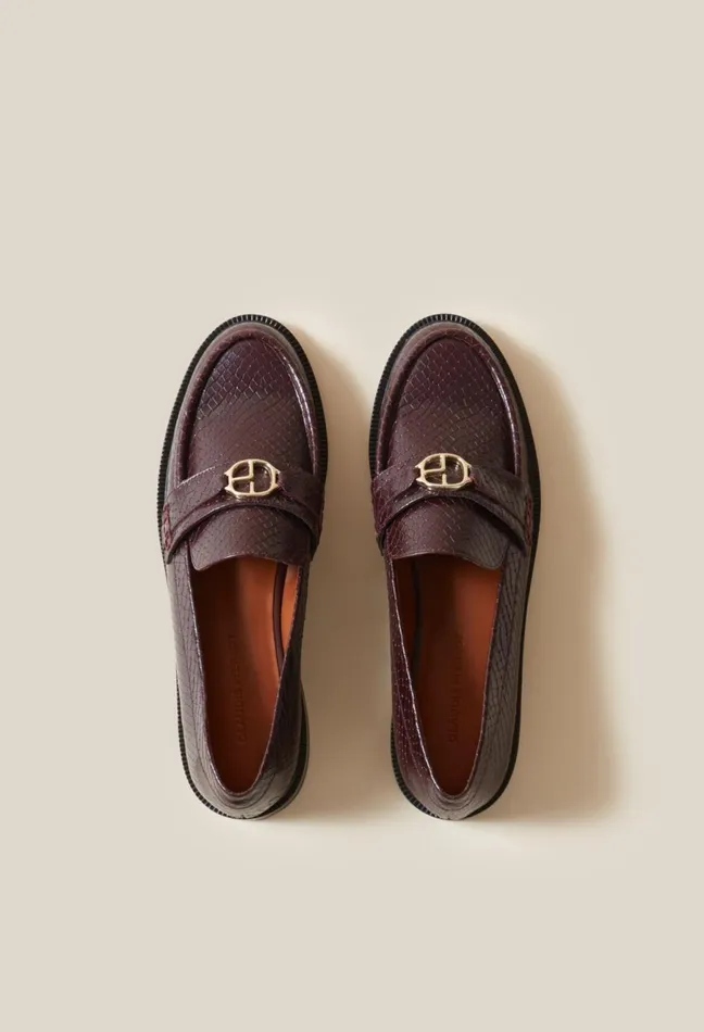 Claudie Pierlot Snake Effect Cp Buckle Loafers Burgundy Women Loafers Claudie Pierlot Snake Effect Cp Buckle Loafers Burgundy Women Loafers