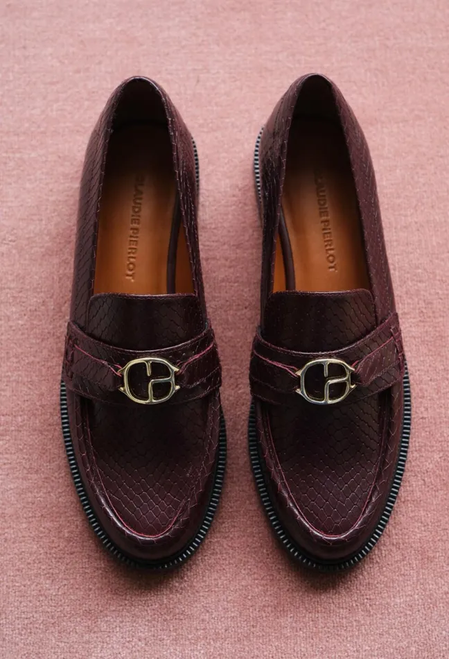 Claudie Pierlot Snake Effect Cp Buckle Loafers Burgundy Women Loafers Claudie Pierlot Snake Effect Cp Buckle Loafers Burgundy Women Loafers