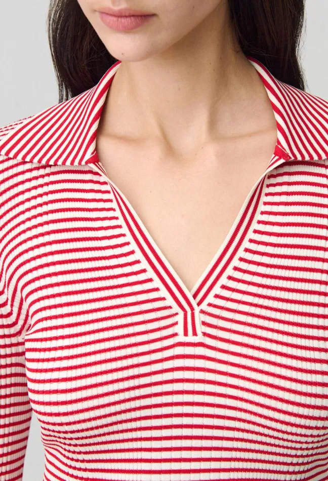 Claudie Pierlot Striped Frilled Fine Knit Top Red Women Knitwear And Cardigans Claudie Pierlot Striped Frilled Fine Knit Top Red Women Knitwear And Cardigans