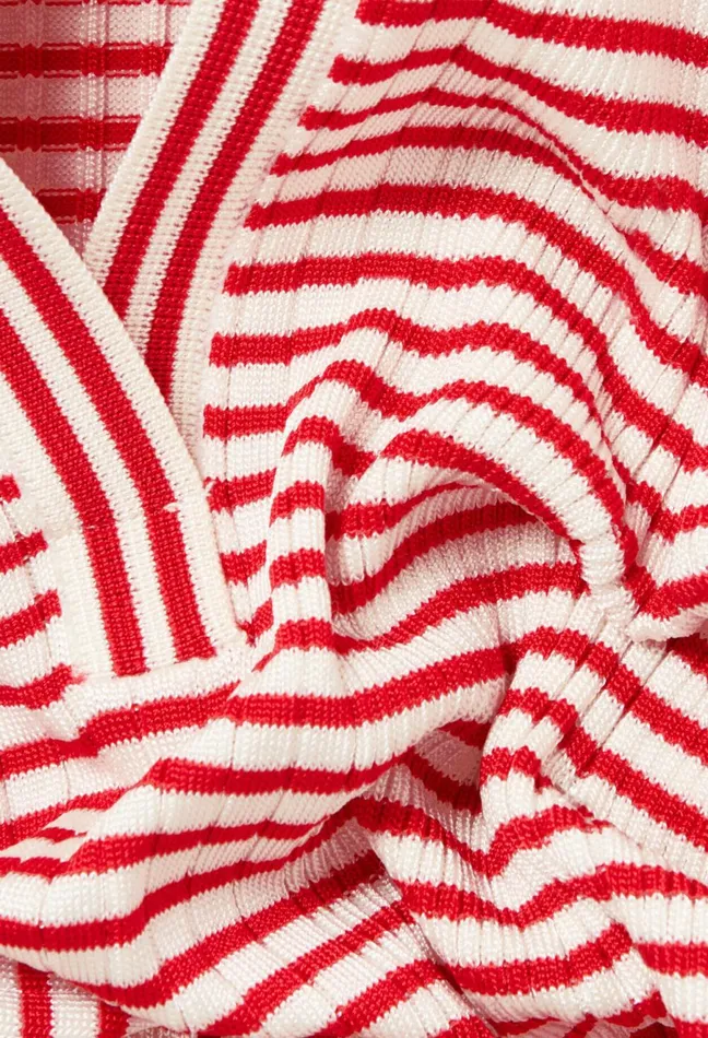Claudie Pierlot Striped Frilled Fine Knit Top Red Women Knitwear And Cardigans Claudie Pierlot Striped Frilled Fine Knit Top Red Women Knitwear And Cardigans