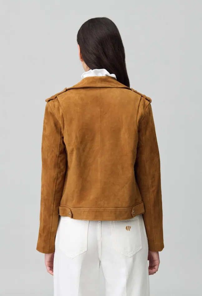 Claudie Pierlot Suede Leather Biker Jacket Camel Women Jackets Claudie Pierlot Suede Leather Biker Jacket Camel Women Jackets