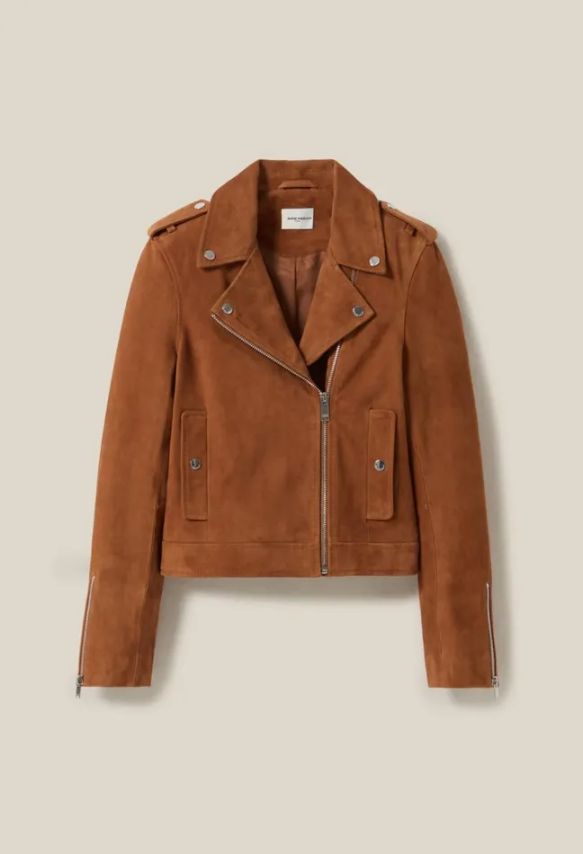 Claudie Pierlot Suede Leather Biker Jacket Camel Women Jackets Claudie Pierlot Suede Leather Biker Jacket Camel Women Jackets
