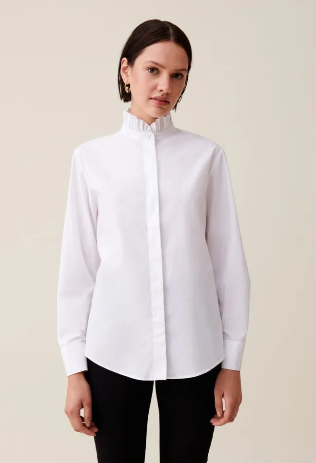Claudie Pierlot White Shirt With Ruffled Collar Women Tops And Shirts Claudie Pierlot White Shirt With Ruffled Collar Women Tops And Shirts