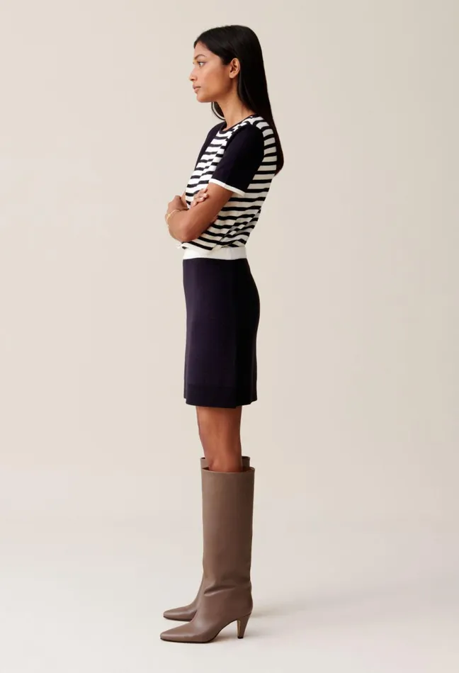 Claudie Pierlot Wool Skirt With Elastic Waist Navy Women Skirts And Shorts Claudie Pierlot Wool Skirt With Elastic Waist Navy Women Skirts And Shorts