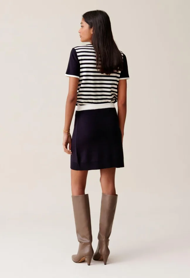 Claudie Pierlot Wool Skirt With Elastic Waist Navy Women Skirts And Shorts Claudie Pierlot Wool Skirt With Elastic Waist Navy Women Skirts And Shorts