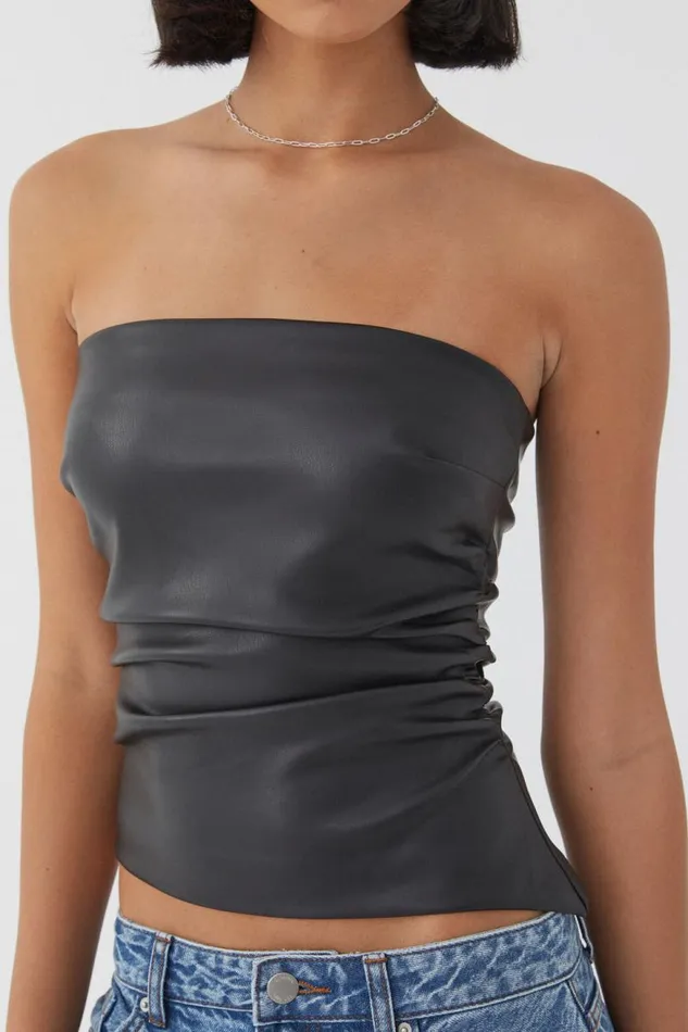 Clothing Supr Going Out Tops Pu Ruched Bandeau Top Black