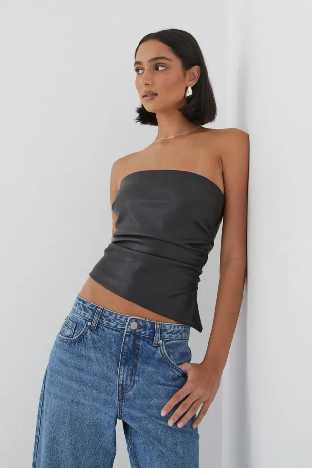 Clothing Supr Going Out Tops Pu Ruched Bandeau Top Black