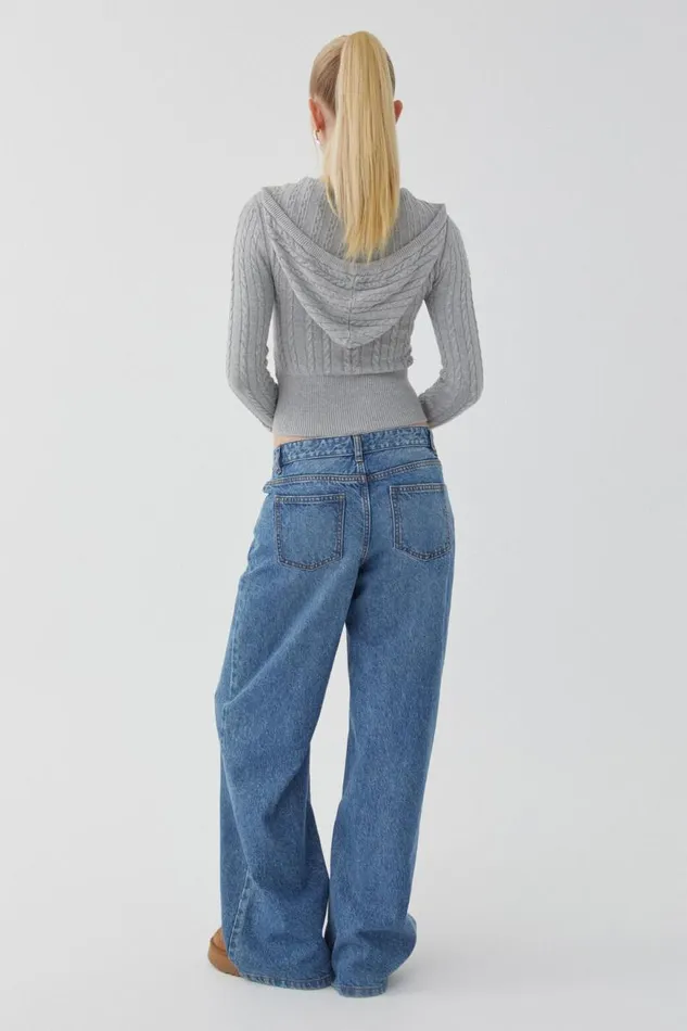 Clothing Supr Knitwear Starlette Zip Through Cable Knit Grey Marle