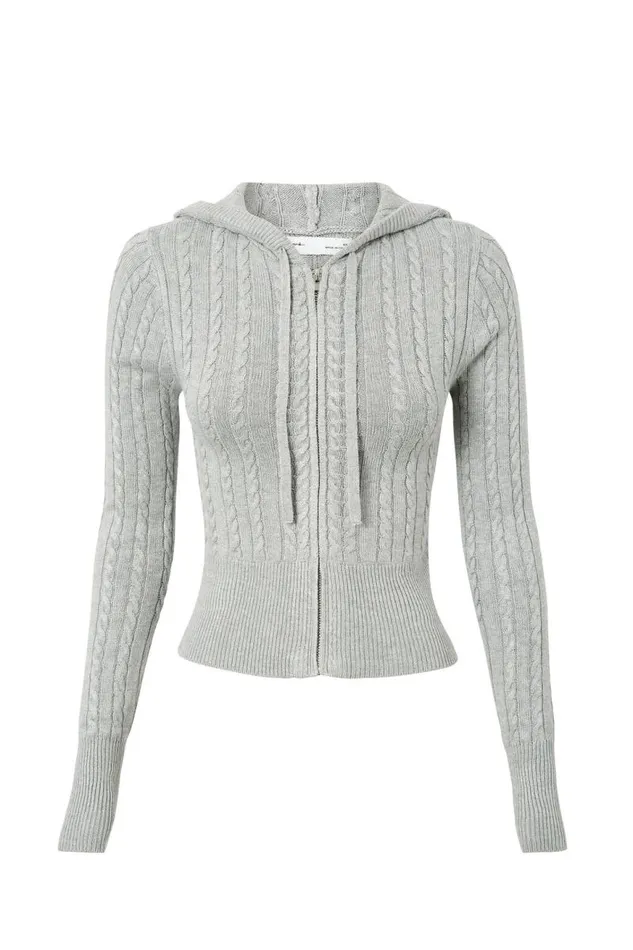 Clothing Supr Knitwear Starlette Zip Through Cable Knit Grey Marle