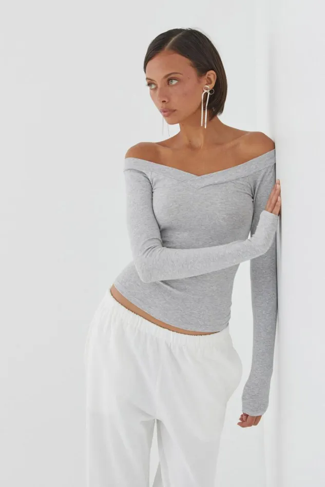 Clothing Supr Long Sleeve Tops Rebecca Long Sleeve Top Grey Marle