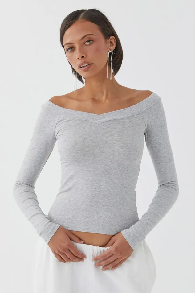 Clothing Supr Long Sleeve Tops Rebecca Long Sleeve Top Grey Marle