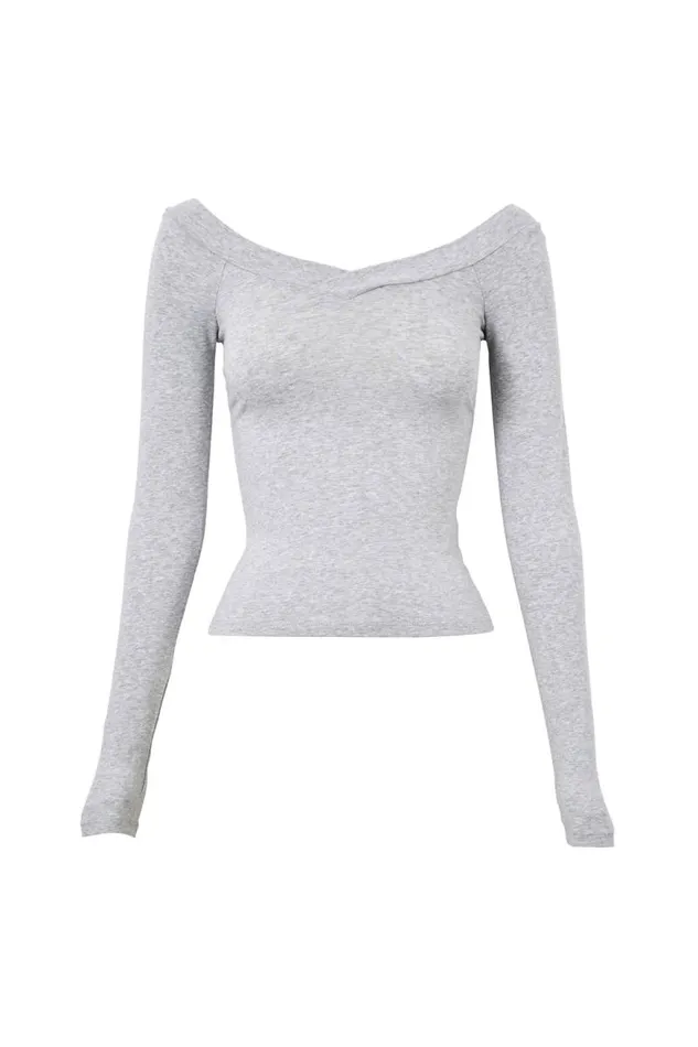 Clothing Supr Long Sleeve Tops Rebecca Long Sleeve Top Grey Marle
