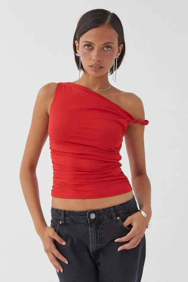 Clothing Supr Luxe Essentials Luxe Bree Ruched Twist Top Ruby Red