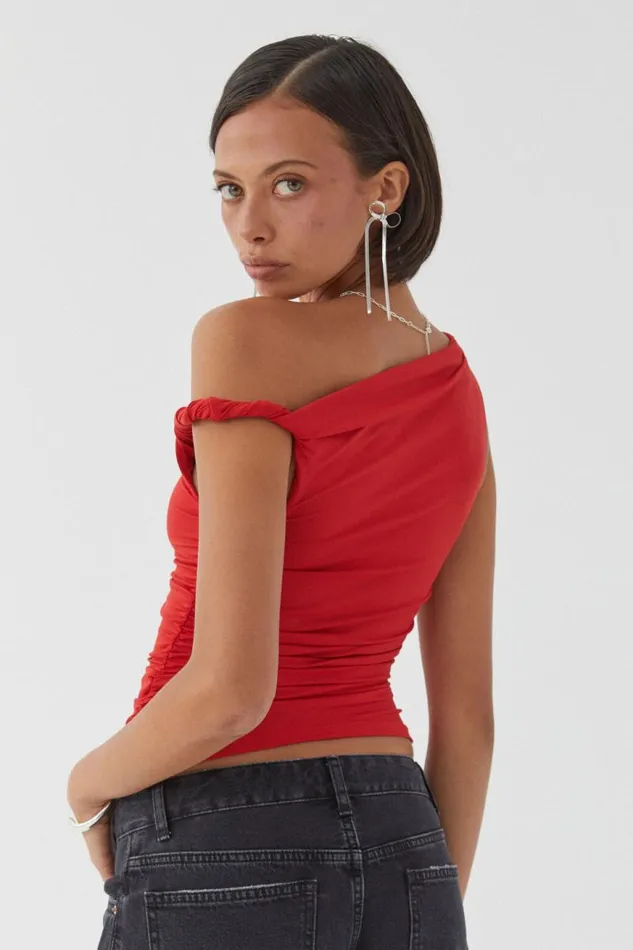 Clothing Supr Luxe Essentials Luxe Bree Ruched Twist Top Ruby Red