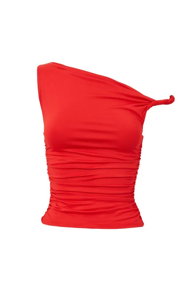 Clothing Supr Luxe Essentials Luxe Bree Ruched Twist Top Ruby Red