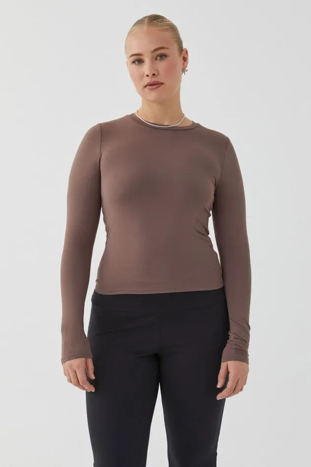 Clothing Supr Luxe Essentials Luxe Long Sleeve Longline Tee Brown Carob