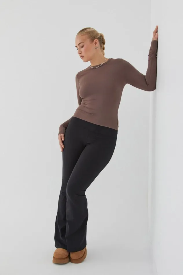 Clothing Supr Luxe Essentials Luxe Long Sleeve Longline Tee Brown Carob