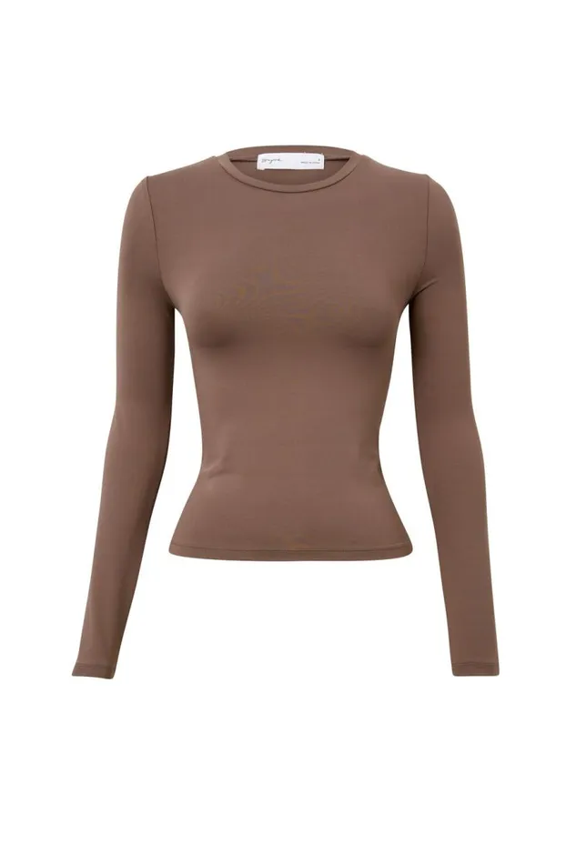 Clothing Supr Luxe Essentials Luxe Long Sleeve Longline Tee Brown Carob