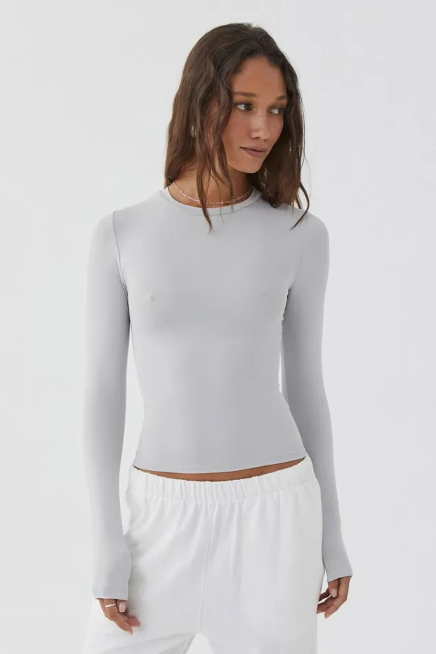 Clothing Supr Luxe Essentials Luxe Long Sleeve Longline Tee Dove Grey