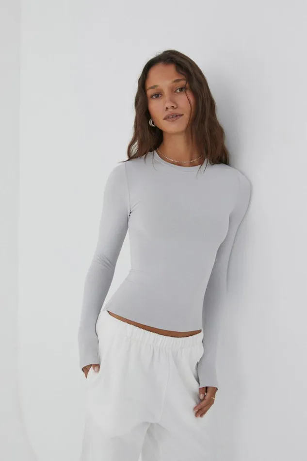 Clothing Supr Luxe Essentials Luxe Long Sleeve Longline Tee Dove Grey
