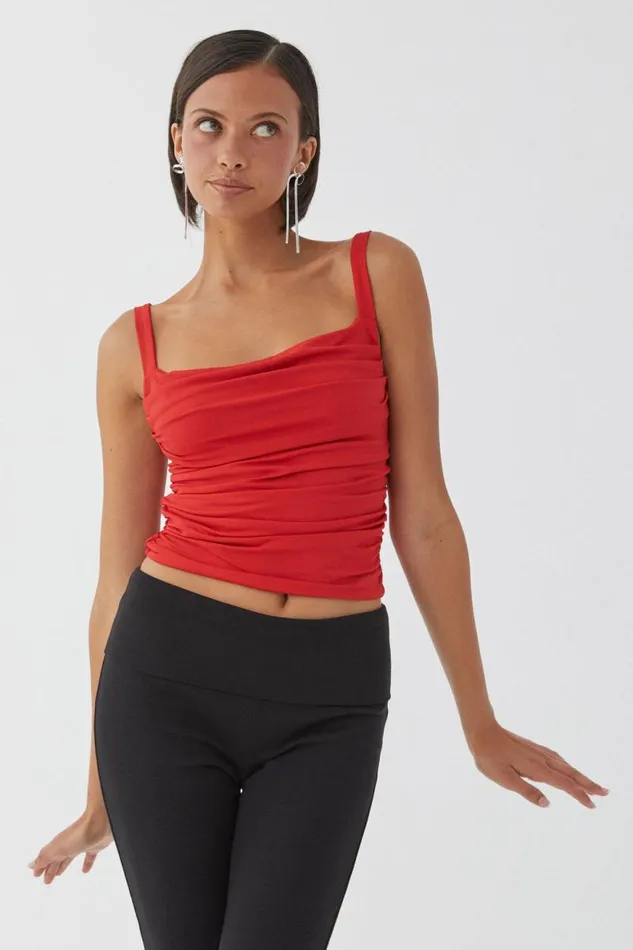 Clothing Supr Luxe Essentials Luxe Ruched Sleeveless Top Ruby Red