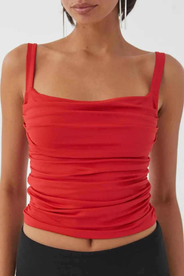 Clothing Supr Luxe Essentials Luxe Ruched Sleeveless Top Ruby Red
