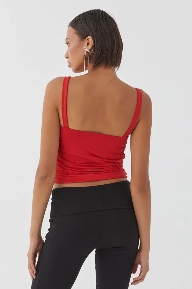 Clothing Supr Luxe Essentials Luxe Ruched Sleeveless Top Ruby Red