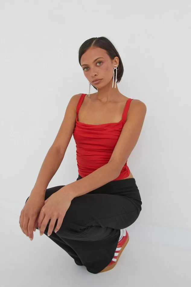 Clothing Supr Luxe Essentials Luxe Ruched Sleeveless Top Ruby Red