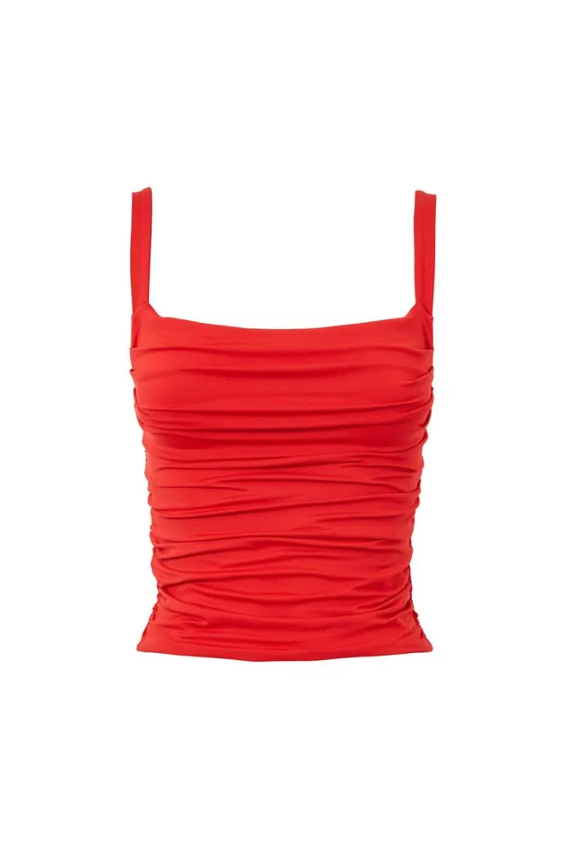Clothing Supr Luxe Essentials Luxe Ruched Sleeveless Top Ruby Red