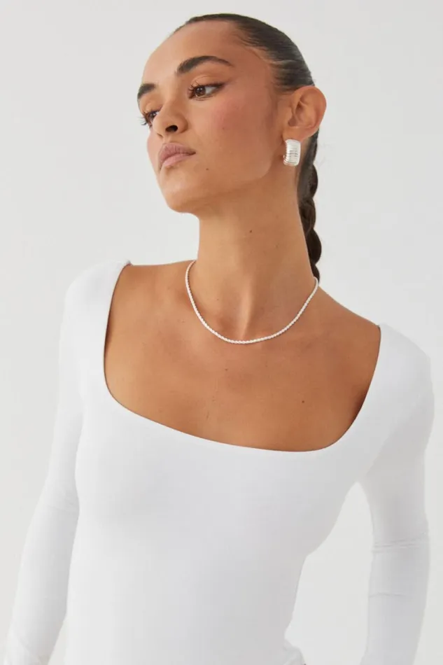 Clothing Supr Luxe Essentials Luxe Square Neck Long Sleeve Bodysuit White