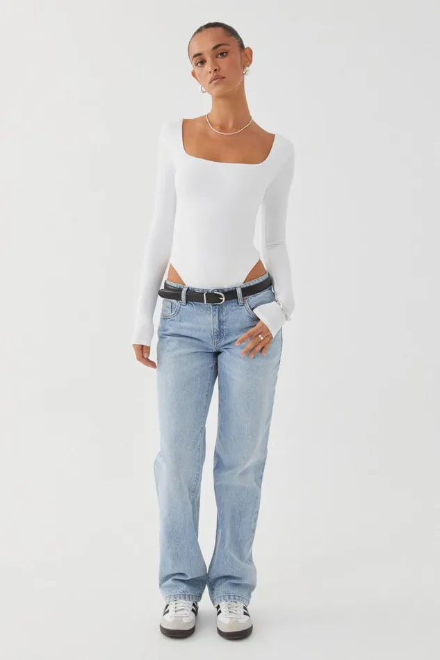 Clothing Supr Luxe Essentials Luxe Square Neck Long Sleeve Bodysuit White