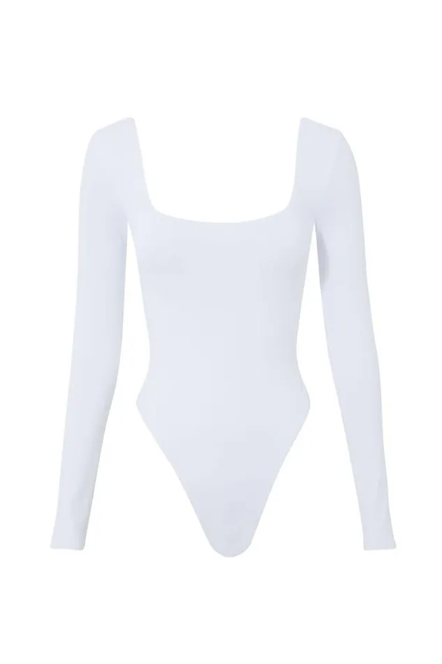 Clothing Supr Luxe Essentials Luxe Square Neck Long Sleeve Bodysuit White