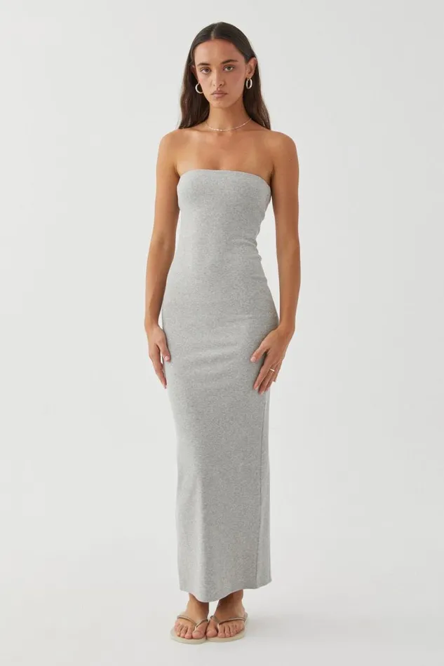 Clothing Supr Maxi Dresses Mary Strapless Maxi Dress Grey Marle