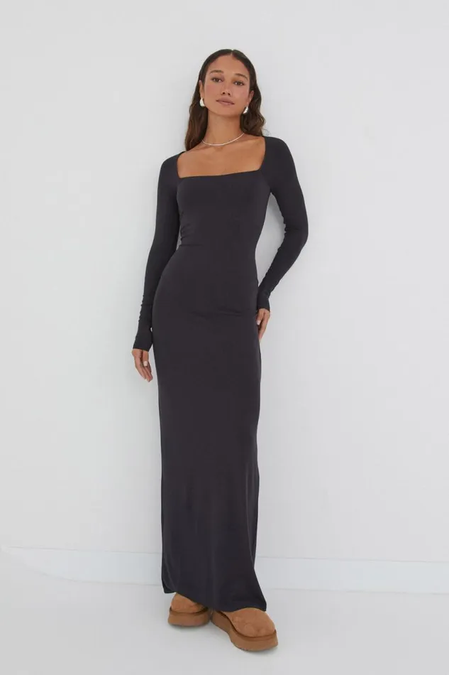 Clothing Supr Maxi Dresses Soft Long Sleeve Maxi Dress Black