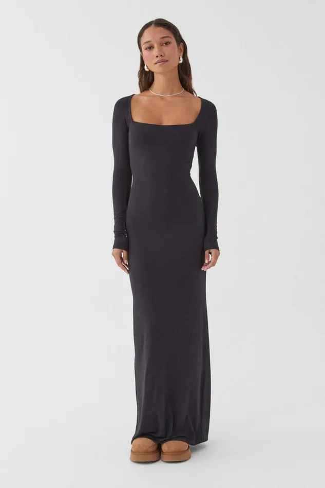 Clothing Supr Maxi Dresses Soft Long Sleeve Maxi Dress Black