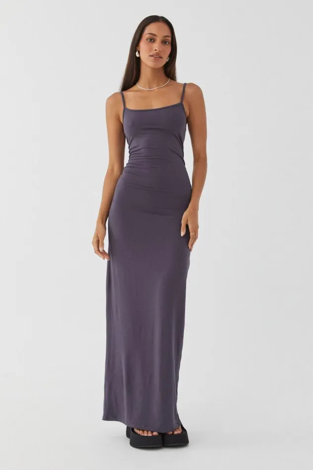 Clothing Supr Maxi Dresses Soft Strappy Ruched Maxi Dress Gun Metal