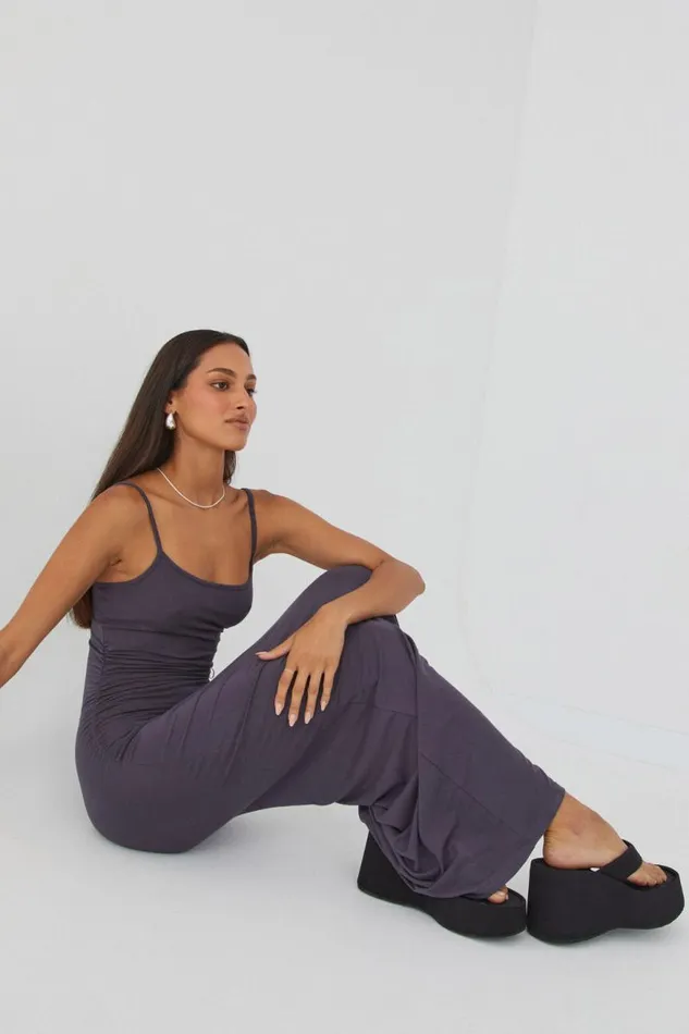 Clothing Supr Maxi Dresses Soft Strappy Ruched Maxi Dress Gun Metal