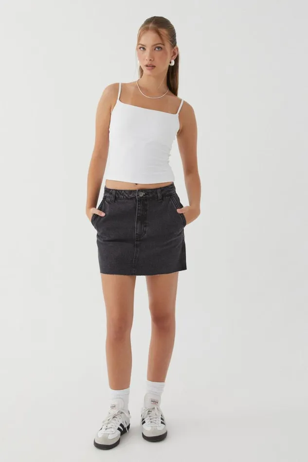 Clothing Supr Skirts Carpenter Denim Mini Skirt Washed Black Clothing Supr Skirts Carpenter Denim Mini Skirt Washed Black