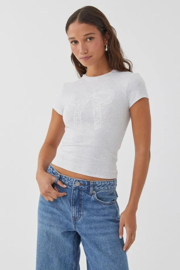 Clothing Supr T Shirts Brandi Graphic T Shirt Light Grey Marleribbon