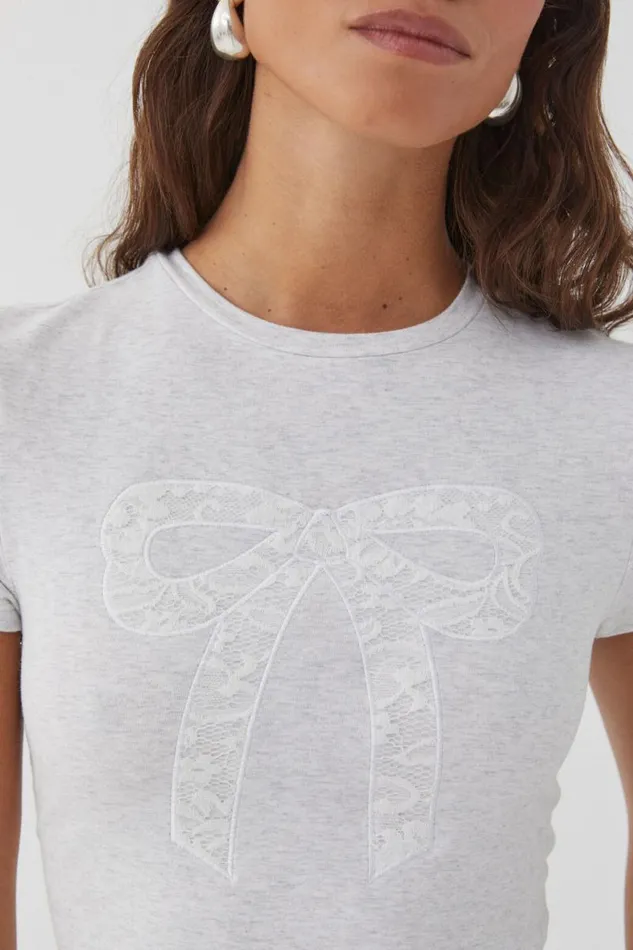 Clothing Supr T Shirts Brandi Graphic T Shirt Light Grey Marleribbon