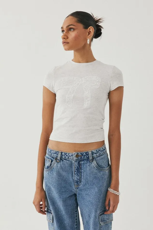 Clothing Supr T Shirts Brandi Graphic T Shirt Light Grey Marleribbon