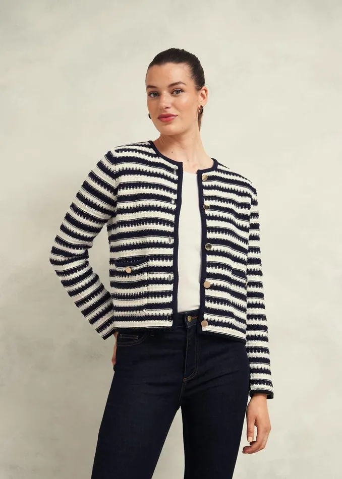 Coats and Jackets Women HOBBS Milly Cotton Knitted Jacket Navy Warm Ivory