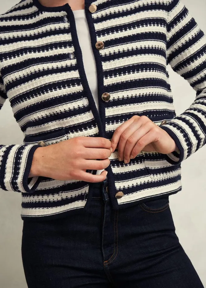 Coats and Jackets Women HOBBS Milly Cotton Knitted Jacket Navy Warm Ivory