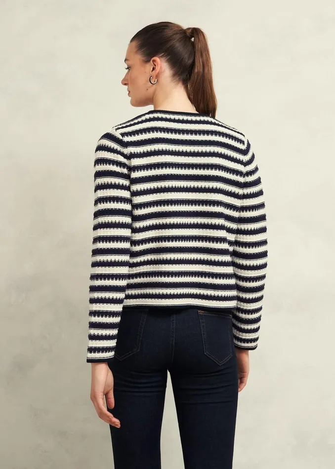 Coats and Jackets Women HOBBS Milly Cotton Knitted Jacket Navy Warm Ivory