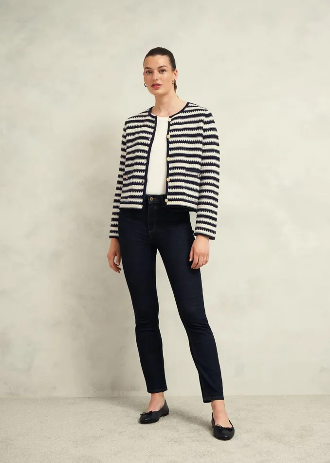 Coats and Jackets Women HOBBS Milly Cotton Knitted Jacket Navy Warm Ivory