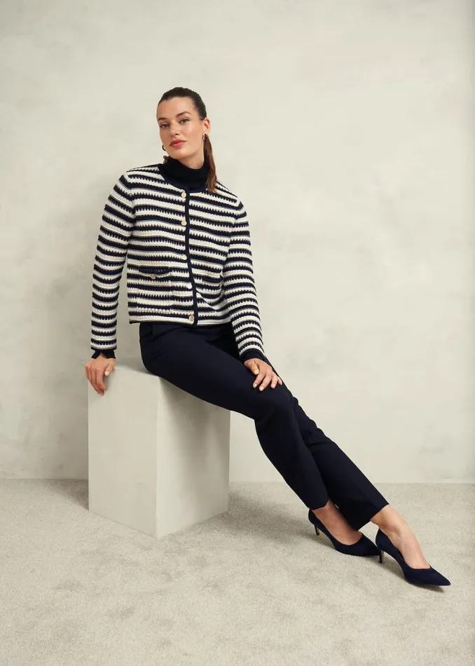 Coats and Jackets Women HOBBS Milly Cotton Knitted Jacket Navy Warm Ivory