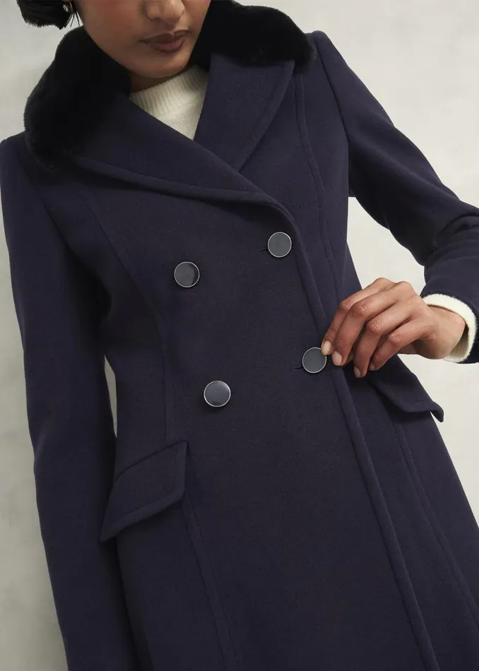 Coats and Jackets Women HOBBS Petite Marlene Wool Blend Coat Navy
