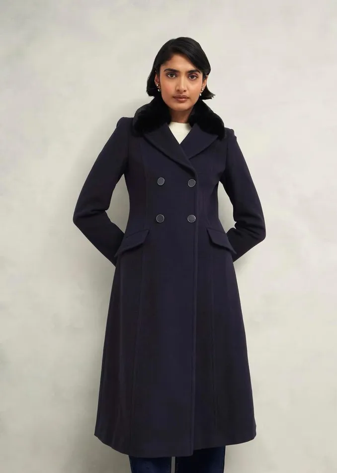 Coats and Jackets Women HOBBS Petite Marlene Wool Blend Coat Navy