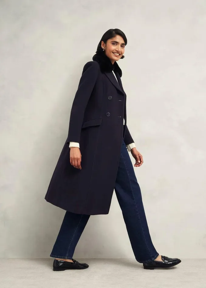 Coats and Jackets Women HOBBS Petite Marlene Wool Blend Coat Navy